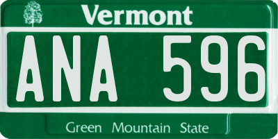 VT license plate ANA596