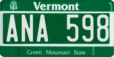 VT license plate ANA598
