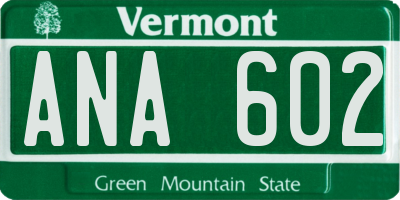 VT license plate ANA602