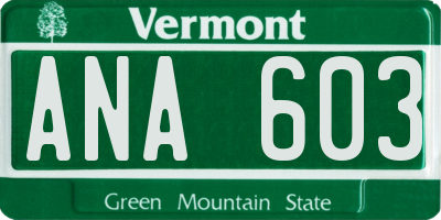 VT license plate ANA603