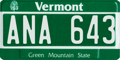 VT license plate ANA643