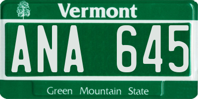 VT license plate ANA645