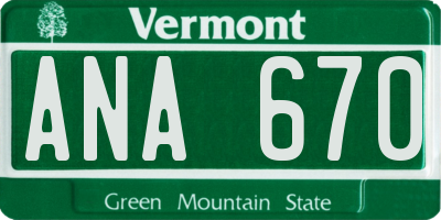 VT license plate ANA670