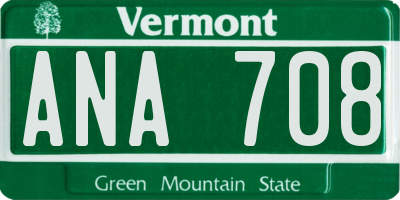 VT license plate ANA708