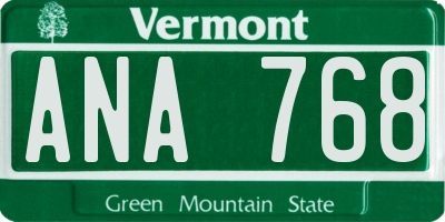 VT license plate ANA768