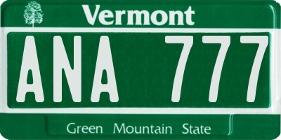 VT license plate ANA777