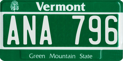 VT license plate ANA796