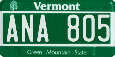 VT license plate ANA805