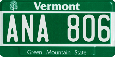 VT license plate ANA806