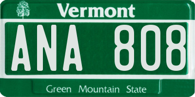 VT license plate ANA808