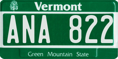 VT license plate ANA822