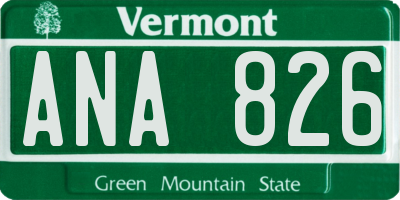 VT license plate ANA826