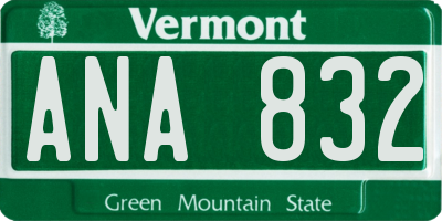 VT license plate ANA832