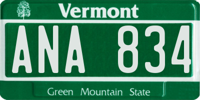 VT license plate ANA834