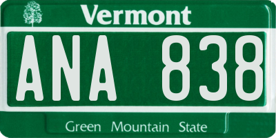 VT license plate ANA838