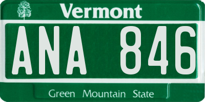 VT license plate ANA846