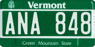 VT license plate ANA848