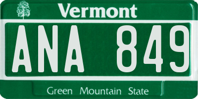 VT license plate ANA849