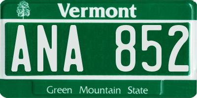 VT license plate ANA852