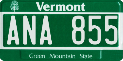 VT license plate ANA855
