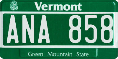 VT license plate ANA858