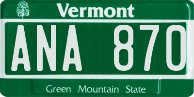 VT license plate ANA870