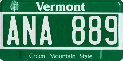 VT license plate ANA889