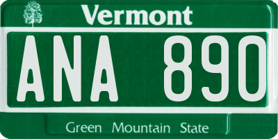 VT license plate ANA890