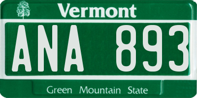 VT license plate ANA893