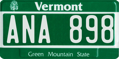 VT license plate ANA898
