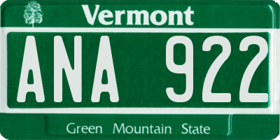 VT license plate ANA922