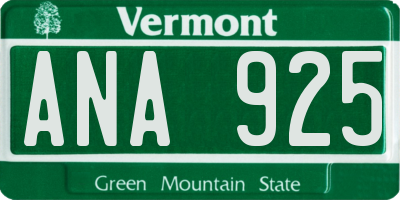 VT license plate ANA925