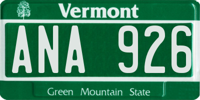 VT license plate ANA926