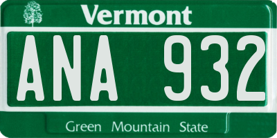 VT license plate ANA932