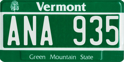 VT license plate ANA935