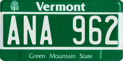 VT license plate ANA962