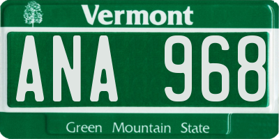 VT license plate ANA968