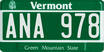 VT license plate ANA978