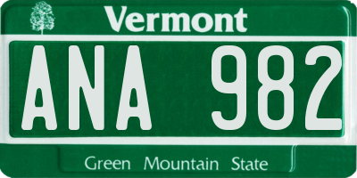 VT license plate ANA982