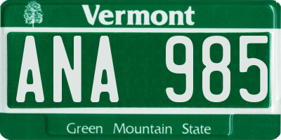 VT license plate ANA985