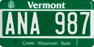 VT license plate ANA987