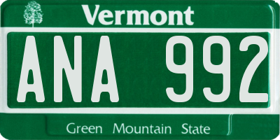 VT license plate ANA992