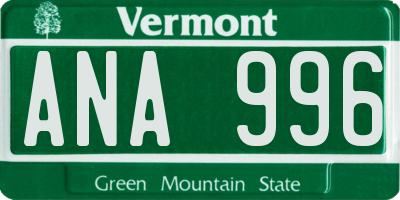 VT license plate ANA996