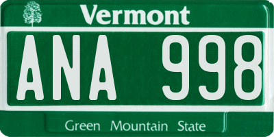 VT license plate ANA998