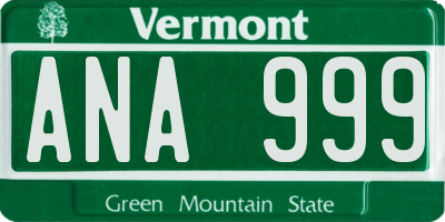 VT license plate ANA999