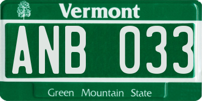 VT license plate ANB033