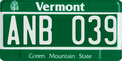 VT license plate ANB039