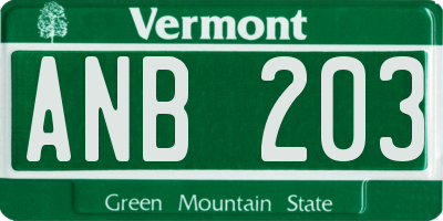 VT license plate ANB203