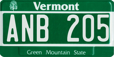 VT license plate ANB205