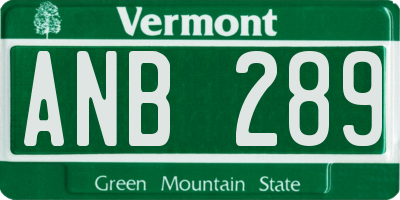 VT license plate ANB289